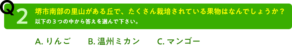Q2.堺市南部の里山がある丘で、たくさん栽培されている果物はなんでしょうか？